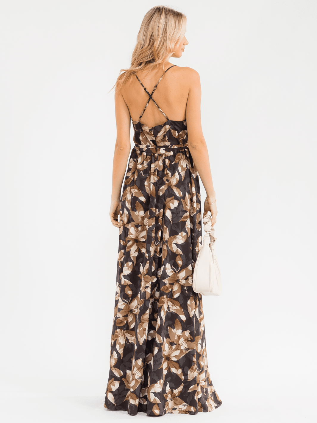 WOMEN'S SLEEVELESS V-NECK OPEN BACK FLORAL WRAP MAXI DRESS