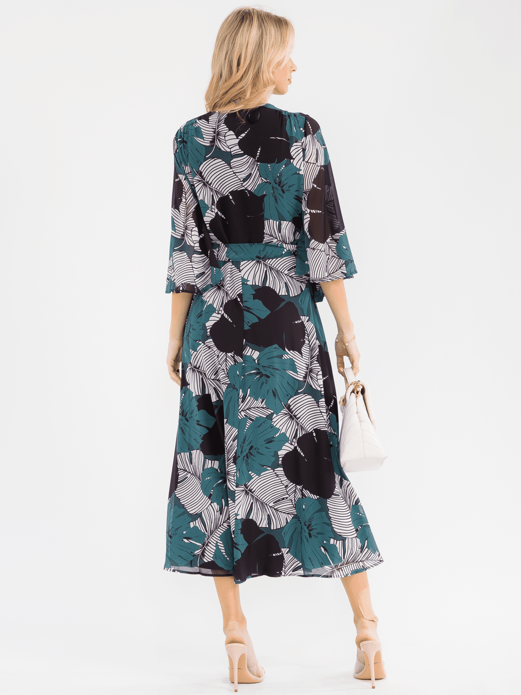 WOMEN'S 3/4 SLEEVE V-NECK FLORAL WRAP MAXI DRESS