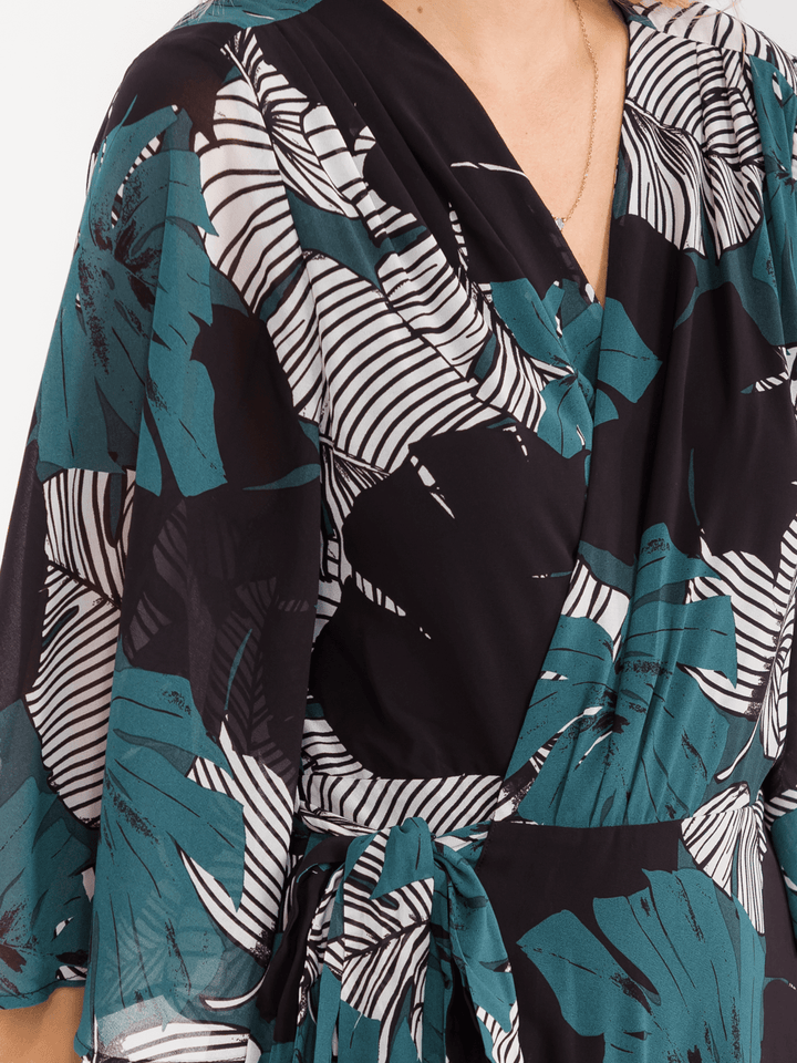 WOMEN'S 3/4 SLEEVE V-NECK FLORAL WRAP MAXI DRESS