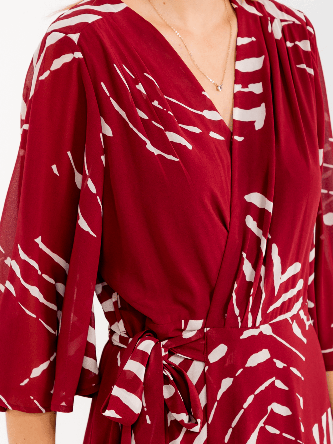 WOMEN'S 3/4 BELL SLEEVE SELF TIE PRINT WRAP MAXI DRESS