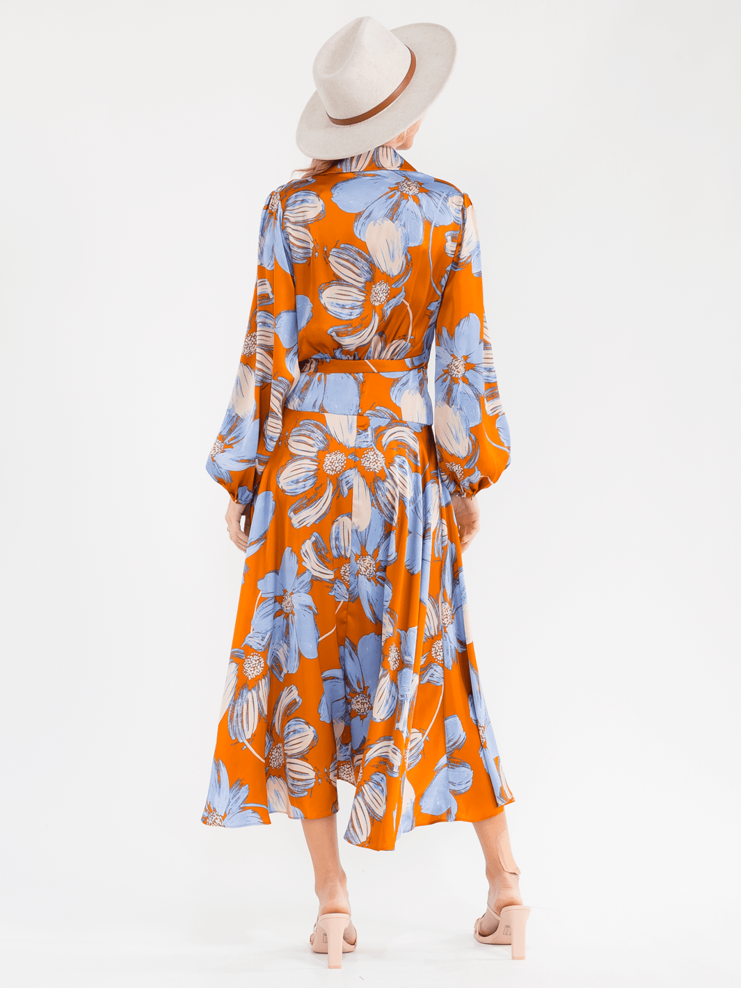 WOMEN'S LONG SLEEVE SELF TIE FLORAL PRINT WRAP MAXI DRESS
