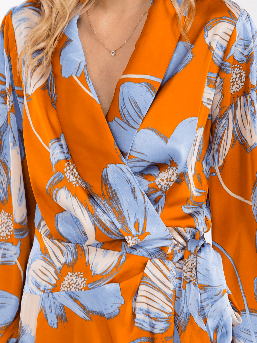 WOMEN'S LONG SLEEVE SELF TIE FLORAL PRINT WRAP MAXI DRESS