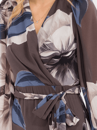 WOMEN'S LONG BELL SLEEVE SELF TIE HIGH-LOW FLORAL WRAP MAXI DRESS