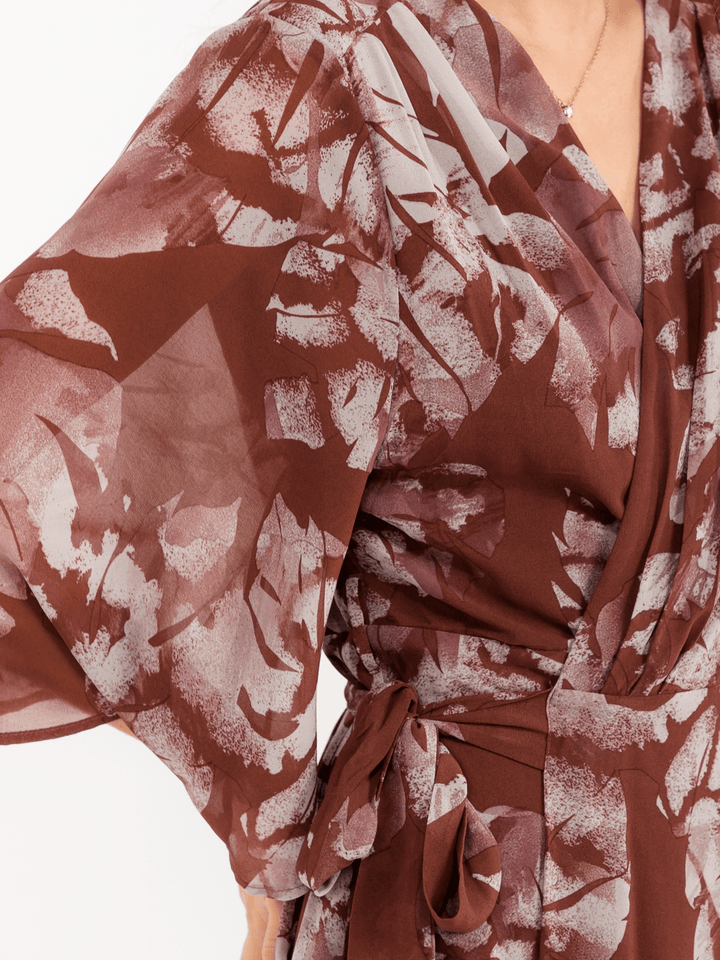 WOMEN'S 3/4 SLEEVE V-NECK FLORAL WRAP MAXI DRESS