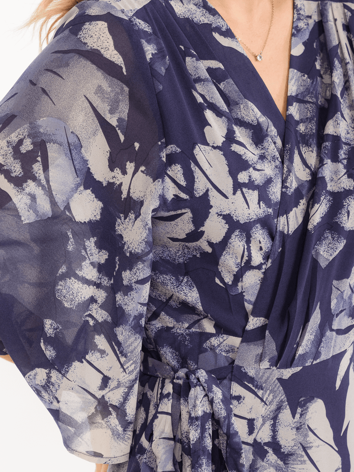 WOMEN'S 3/4 SLEEVE V-NECK FLORAL WRAP MAXI DRESS