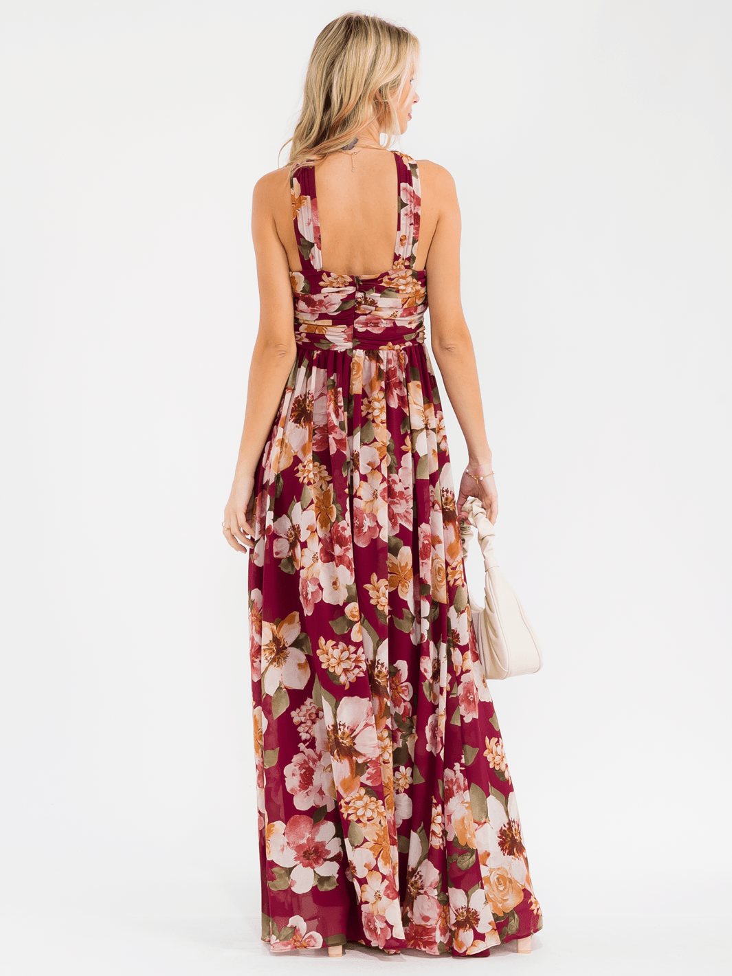 WOMEN'S SLEEVELESS FRONT KEY HOLE FLORAL MAXI DRESS
