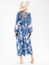WOMEN'S LONG SLEEVE SURPLICE ELASTIC SMOCK FLORAL PRINT MAXI DRESS