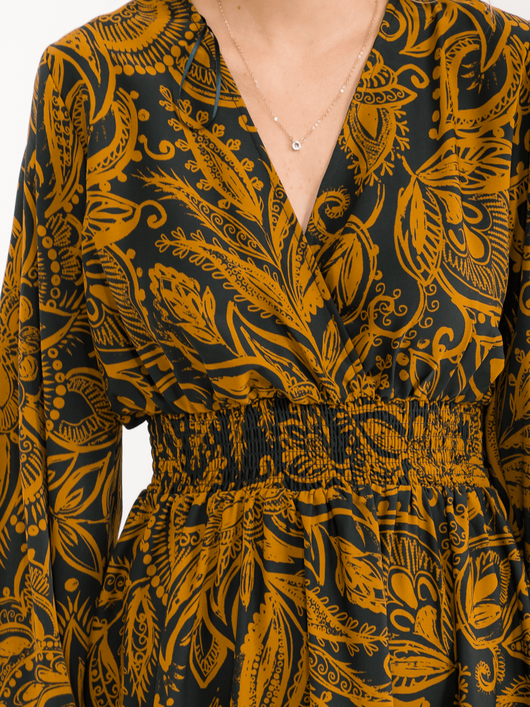 WOMEN'S LONG SLEEVE SURPLICE ELASTIC WAIST FLORAL PRINT MAXI DRESS