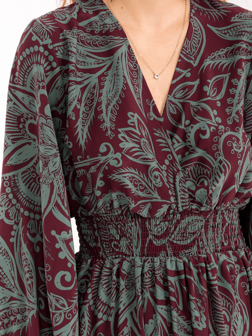 WOMEN'S LONG SLEEVE SURPLICE ELASTIC WAIST FLORAL PRINT MAXI DRESS