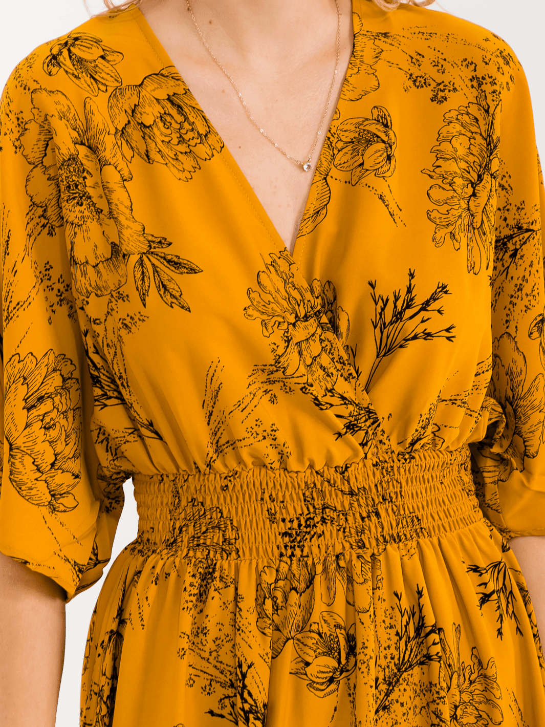 WOMEN'S SHORT SLEEVE SURPLICE SMOCK WAIST SELF TIE FLORAL MAXI DRESS