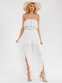 WOMEN'S SLEEVELESS ELASTIC WAIST WIDE LEG SLIT POLKA DOTS JUMPSUIT