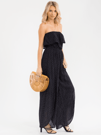 WOMEN'S SLEEVELESS ELASTIC WAIST WIDE LEG SLIT POLKA DOTS JUMPSUIT