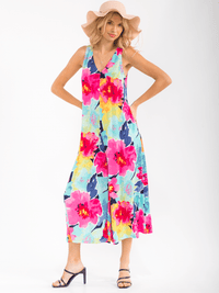 WOMEN'S SLEEVELESS V-NECK FRONT POCKETS WIDE LEG FLORAL JUMPSUIT