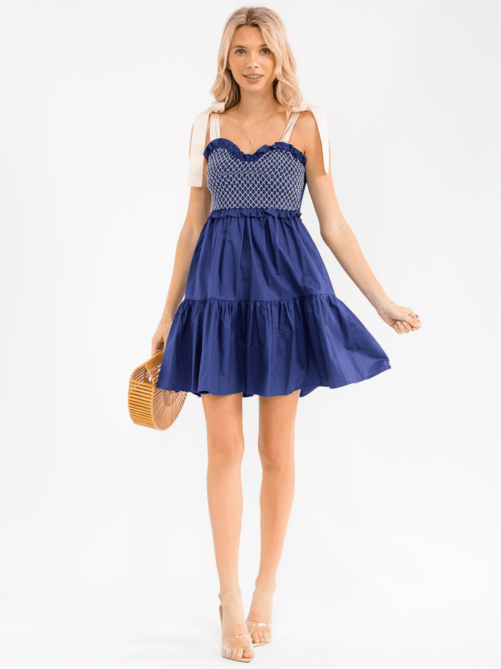 WOMEN'S SLEEVELESS SMOCK TIERED FIT & FLARE MINI DRESS