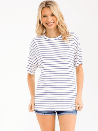 WOMEN'S SHORT SLEEVE COLORBLOCK STRIPES BASIC SHIRT