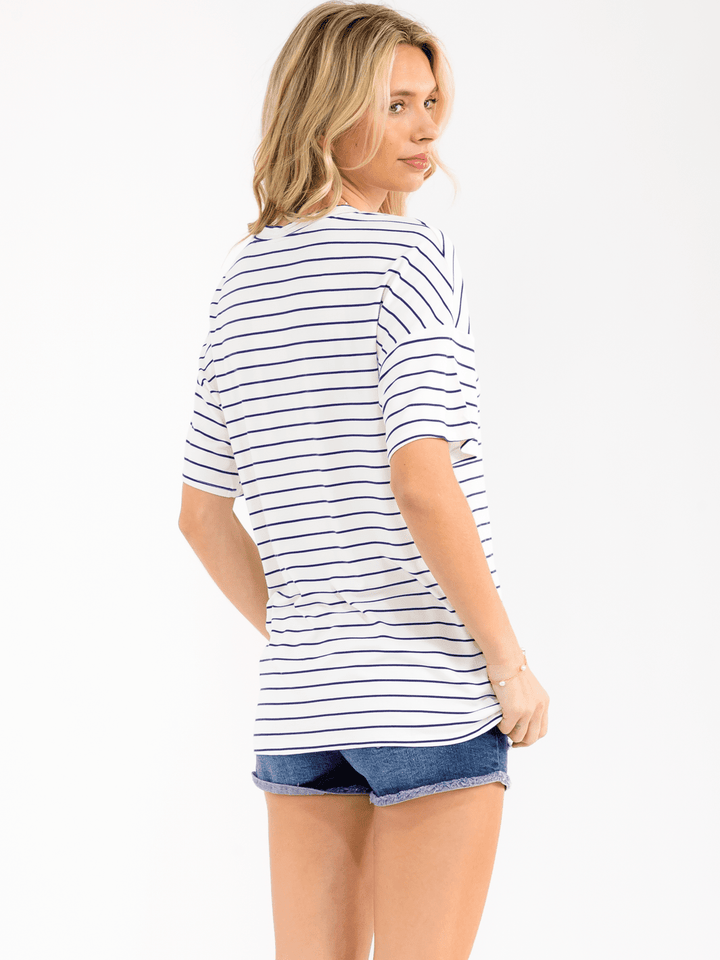 WOMEN'S SHORT SLEEVE COLORBLOCK STRIPES BASIC SHIRT