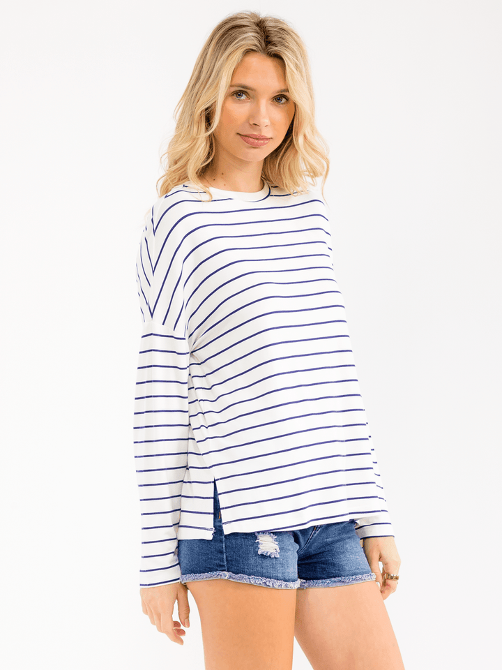 WOMEN'S LONG SLEEVE COLORBLOCK STRIPES SHIRT