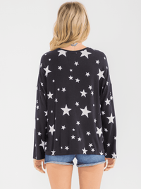 WOMEN'S LONG SLEEVE COLORBLOCK STARS PRINT SHIRT