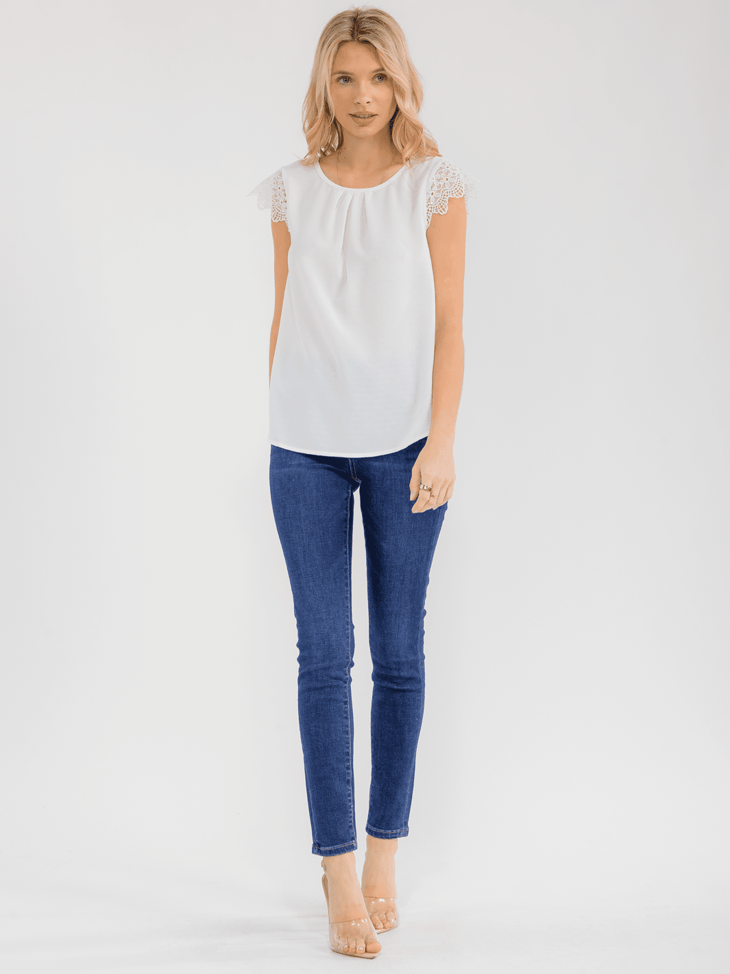 WOMEN'S SHORT CROCHET RUFFLE SLEEVE DETAILED BLOUSE