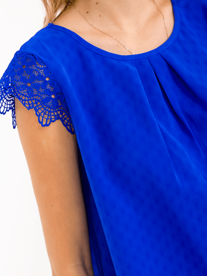 WOMEN'S SHORT CROCHET RUFFLE SLEEVE DETAILED BLOUSE