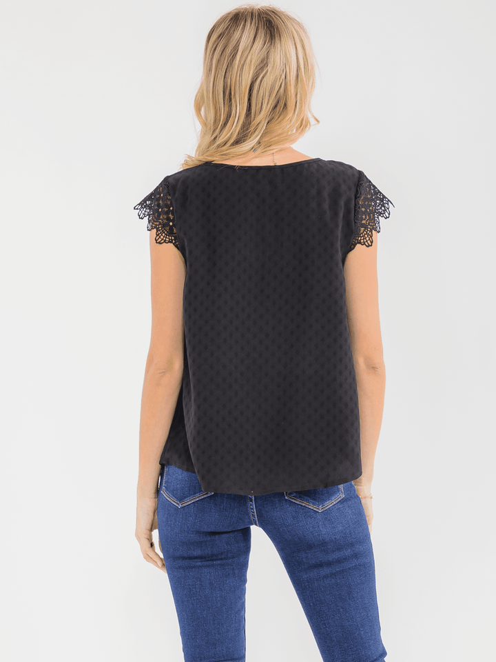 WOMEN'S SHORT CROCHET RUFFLE SLEEVE DETAILED BLOUSE