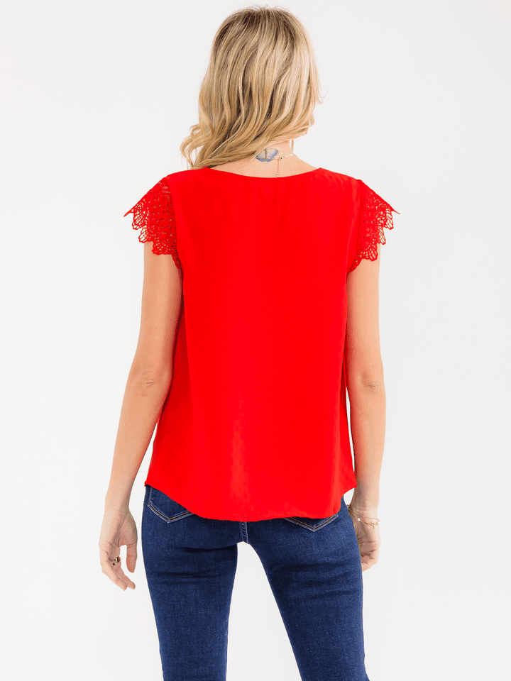 WOMEN'S SHORT CROCHET RUFFLE SLEEVE DETAILED BLOUSE