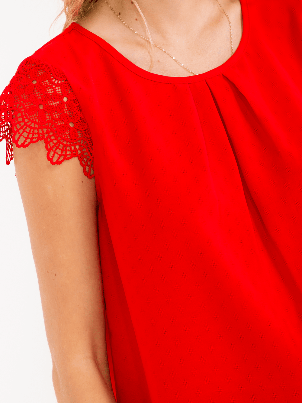 WOMEN'S SHORT CROCHET RUFFLE SLEEVE DETAILED BLOUSE