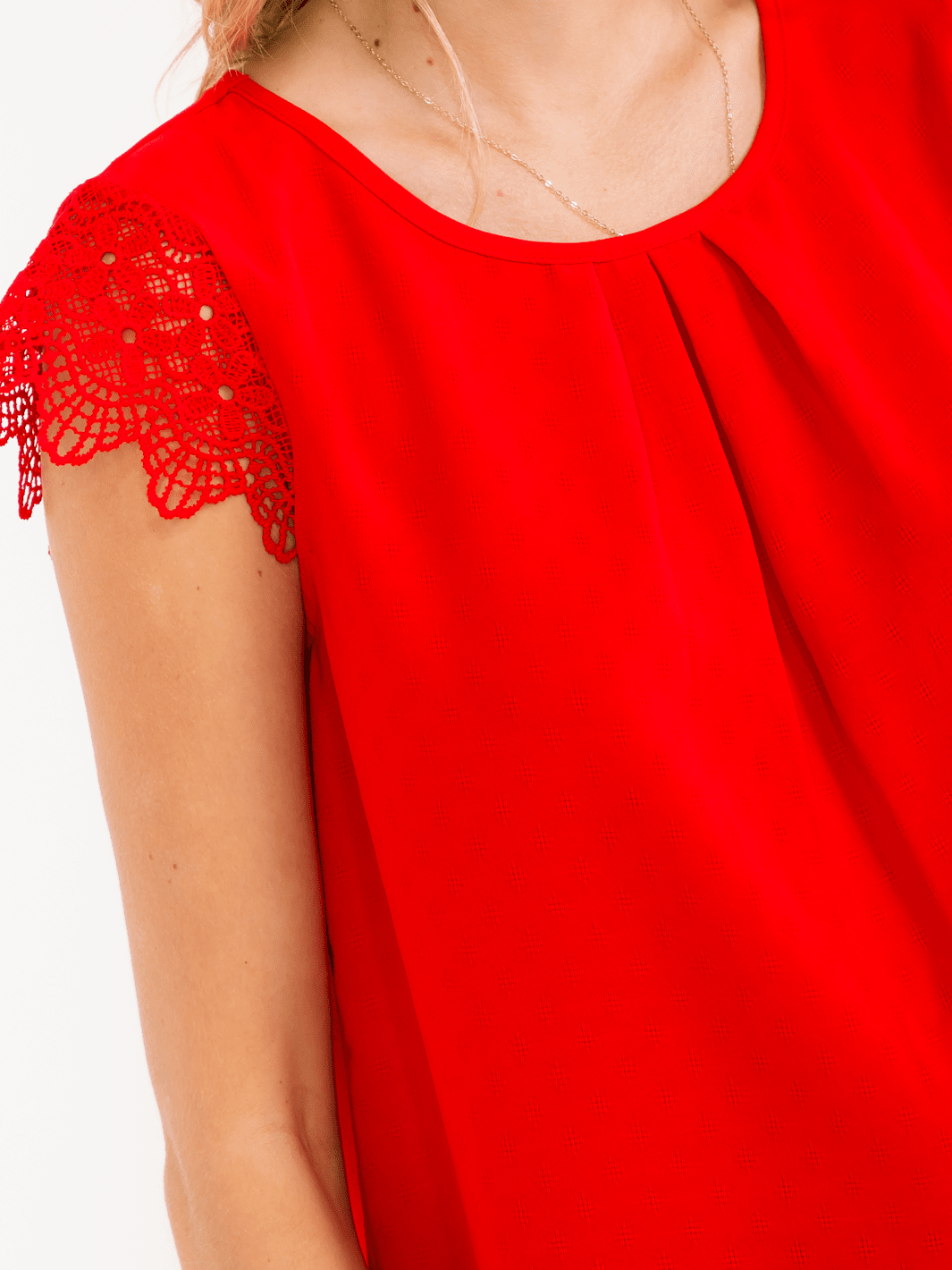 WOMEN'S SHORT CROCHET RUFFLE SLEEVE DETAILED BLOUSE