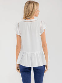 WOMEN'S SHORT RUFFLE SLEEVEV-NECK DETAILED PEPLUM BLOUSE