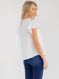 WOMEN'S SHORT RUFFLE SLEEVE V-NECK DETAILED BLOUSE