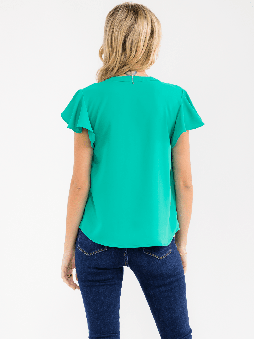 WOMEN'S SHORT RUFFLE SLEEVE V-NECK DETAILED BLOUSE