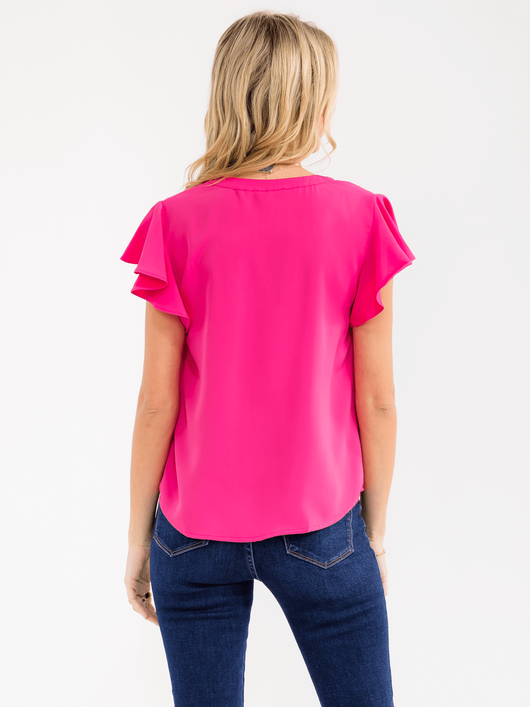 WOMEN'S SHORT RUFFLE SLEEVE V-NECK DETAILED BLOUSE