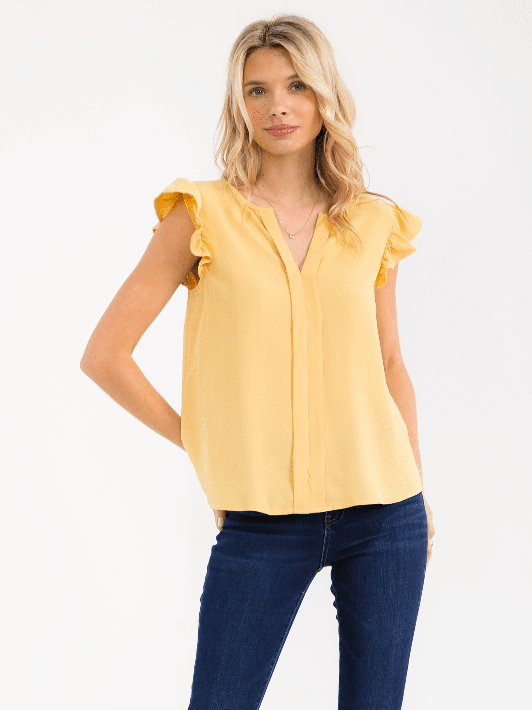 WOMEN'S RUFFLE SLEEVE V-NECK DETAILED BLOUSE