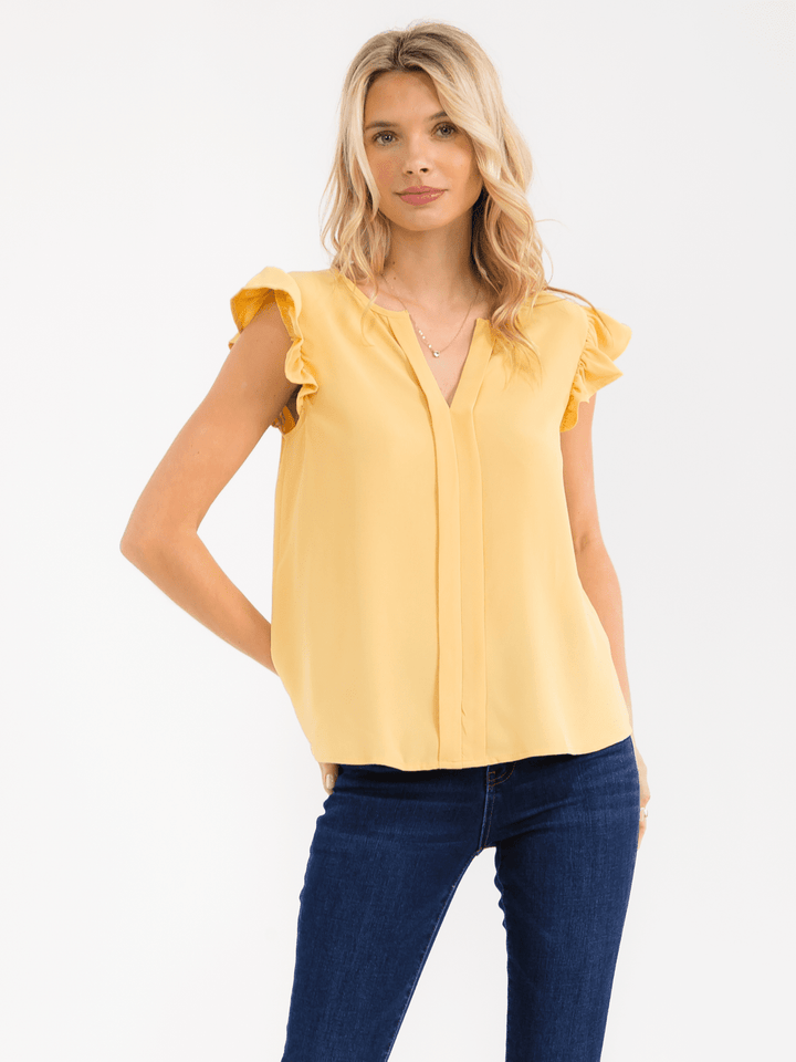 WOMEN'S RUFFLE SLEEVE V-NECK DETAILED BLOUSE