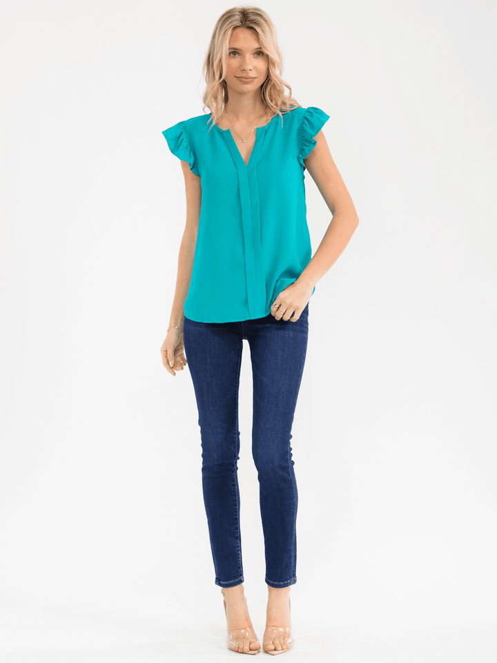 WOMEN'S RUFFLE SLEEVE V-NECK DETAILED BLOUSE