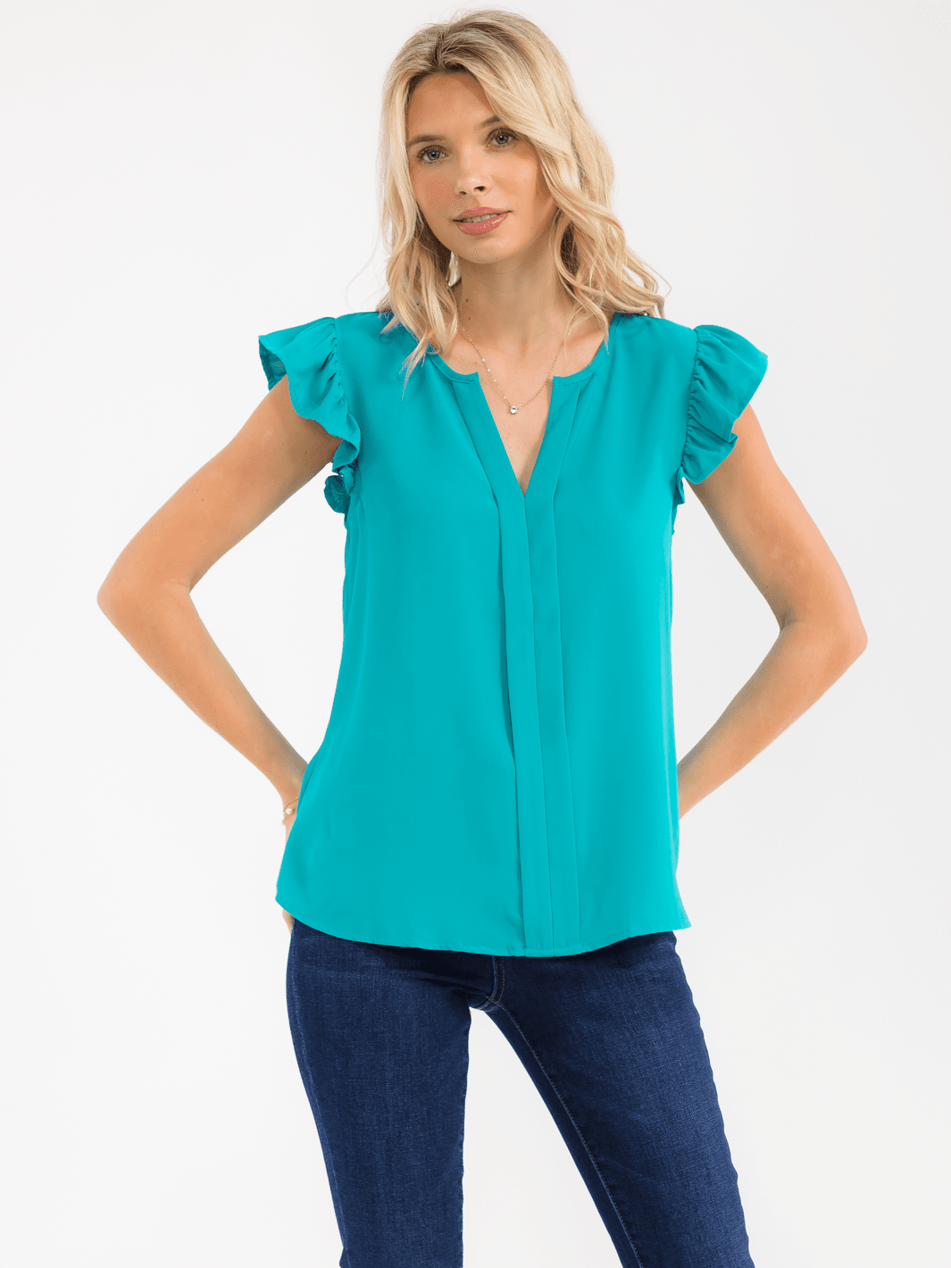 WOMEN'S RUFFLE SLEEVE V-NECK DETAILED BLOUSE