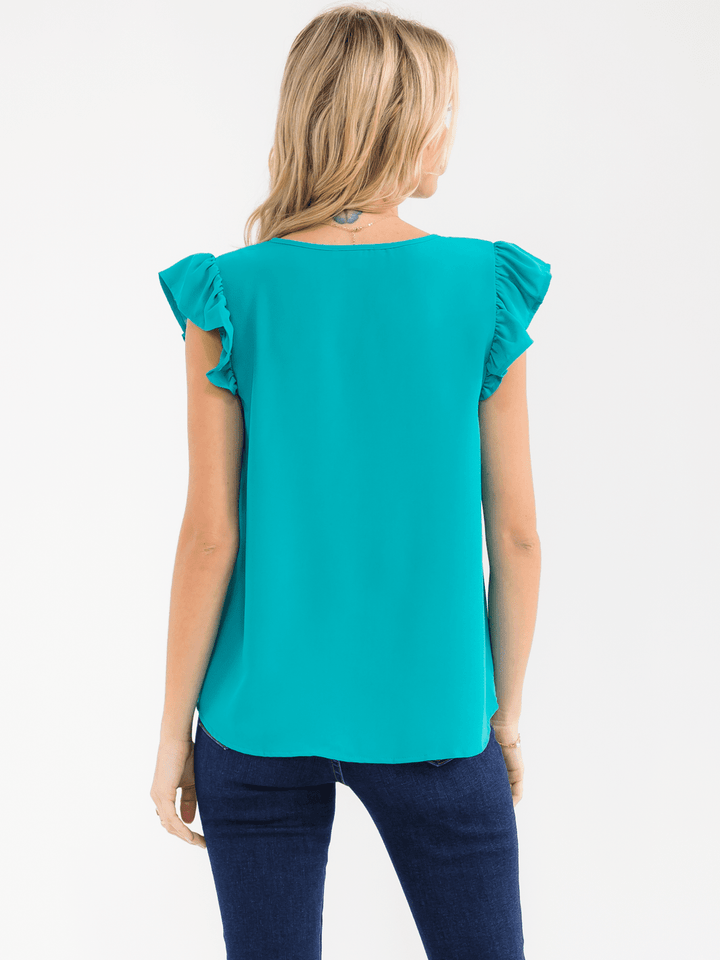 WOMEN'S RUFFLE SLEEVE V-NECK DETAILED BLOUSE