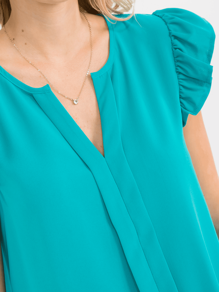 WOMEN'S RUFFLE SLEEVE V-NECK DETAILED BLOUSE