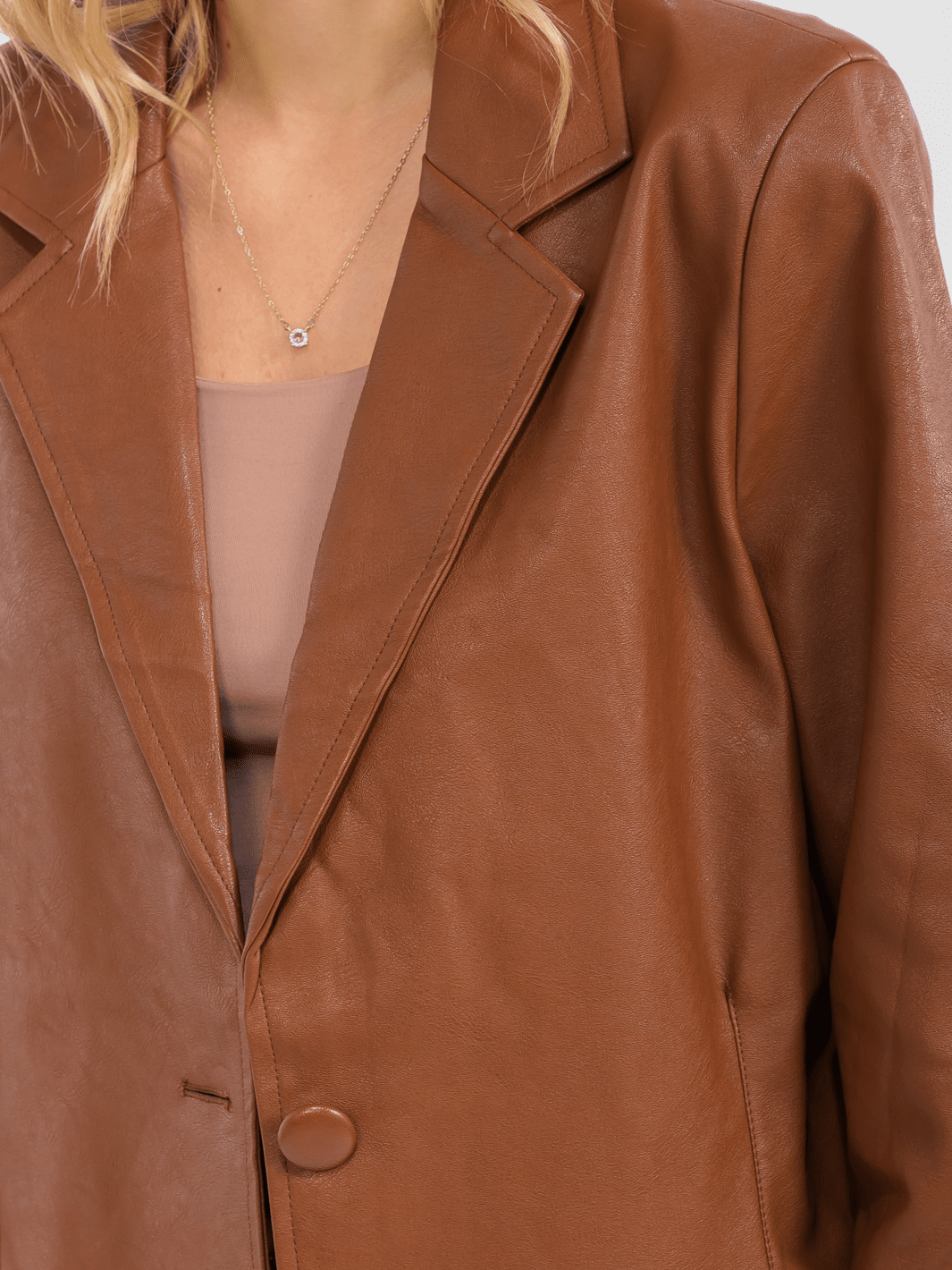 WOMEN'S LONG SLEEVE BUTTON CLOSURE PU PLEATHER JACKET