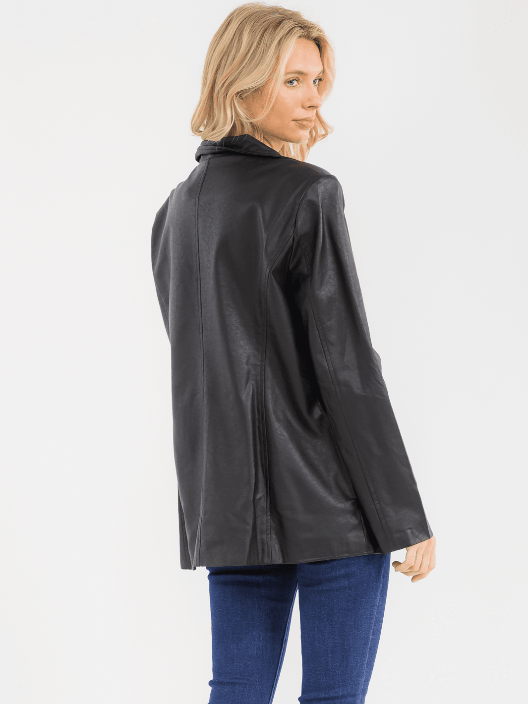 WOMEN'S LONG SLEEVE BUTTON CLOSURE PU PLEATHER JACKET