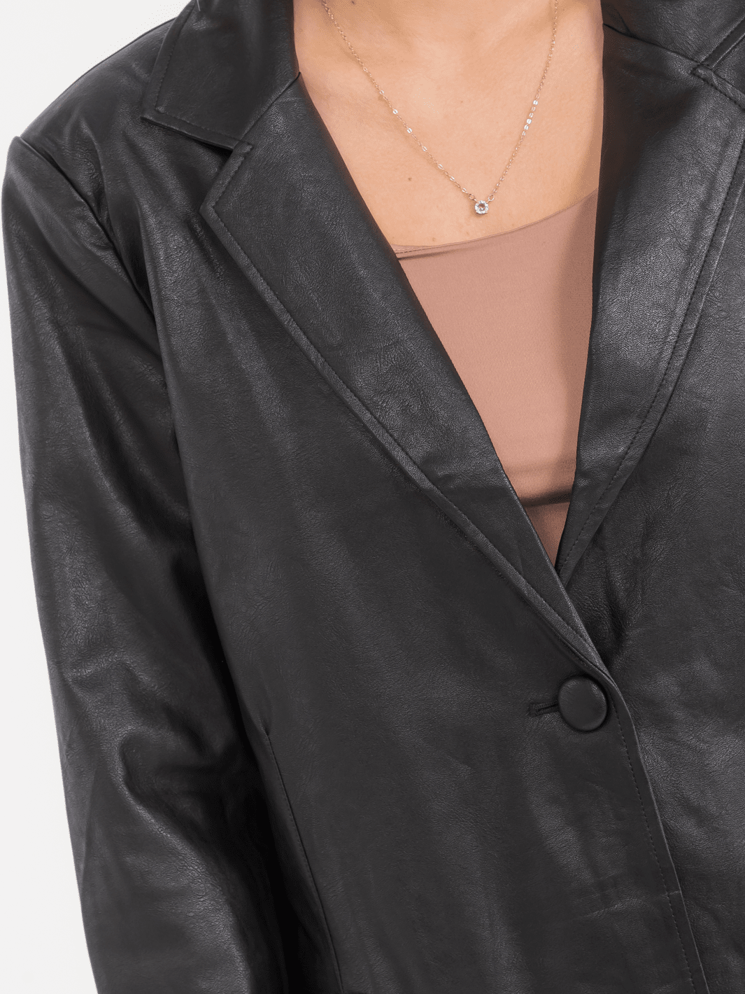 WOMEN'S LONG SLEEVE BUTTON CLOSURE PU PLEATHER JACKET