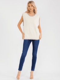 WOMEN'S SLEEVELESS TRIM DETAILED KNITTED TOP