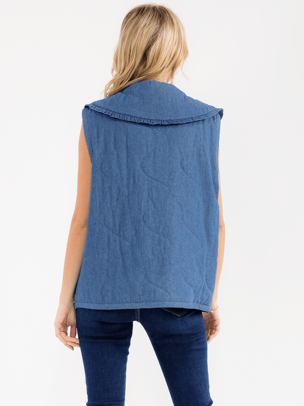 WOMEN'S SLEEVELESS FRONT TIE DENIM PADDED VEST