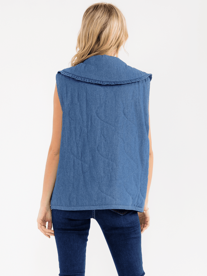 WOMEN'S SLEEVELESS FRONT TIE DENIM PADDED VEST
