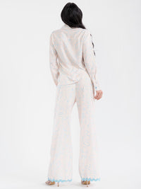 WOMEN'S LONG SLEEVE TOP & BUTTON CLOSURE PANTS PRINT COLORBLOCK 2PC. SET