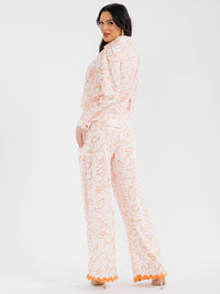 WOMEN'S LONG SLEEVE TOP & BUTTON CLOSURE PANTS PRINT COLORBLOCK 2PC. SET
