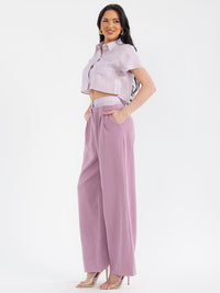 WOMEN'S SHORT SLEEVE TOP & BUTTON CLOSURE PANTS STRIPES COLORBLOCK 2PC. SET