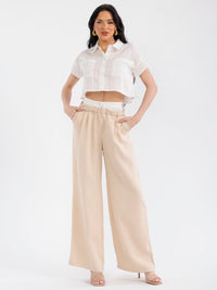 WOMEN'S SHORT SLEEVE TOP & BUTTON CLOSURE PANTS STRIPES COLORBLOCK 2PC. SET