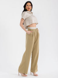 WOMEN'S SHORT SLEEVE TOP & BUTTON CLOSURE PANTS STRIPES COLORBLOCK 2PC. SET