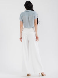 WOMEN'S SHORT SLEEVE TOP & BUTTON CLOSURE PANTS STRIPES COLORBLOCK 2PC. SET